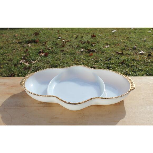 Fire-King Milk Glass Platter with Gold Trim- Serving Tray- Dish - Picture 3 of 10
